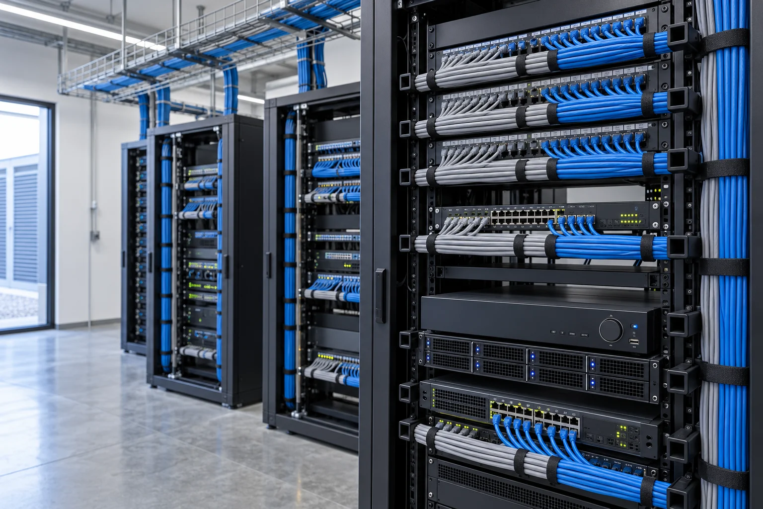 Tủ rack mạng và hệ thống cáp điện nhẹ trong phòng kỹ thuật